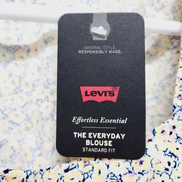 Levi's Floral Cropped Top Women's Size S Beige Square Neck Puff Sleeves - Picture 3 of 11